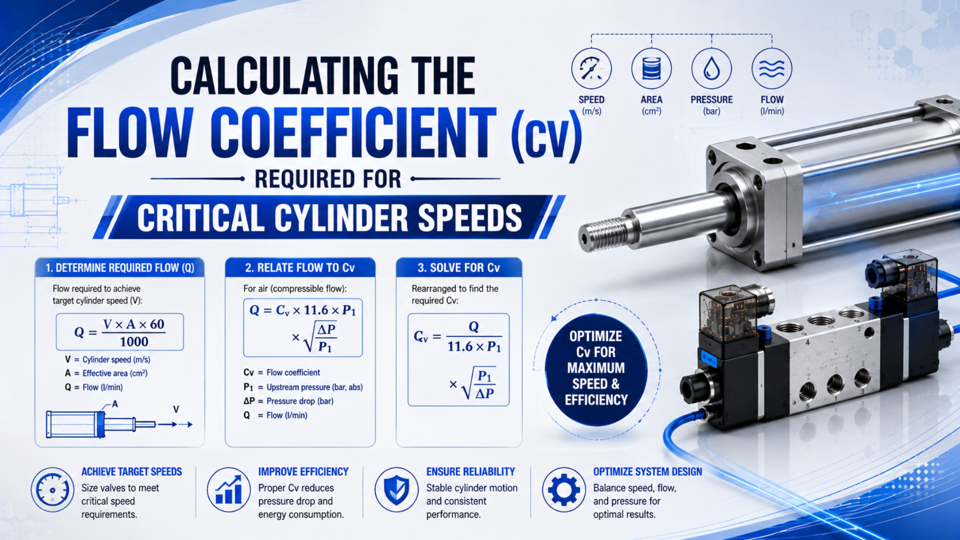 Hình minh họa tính hệ số lưu lượng Cv cần thiết cho tốc độ xi lanh tới hạn