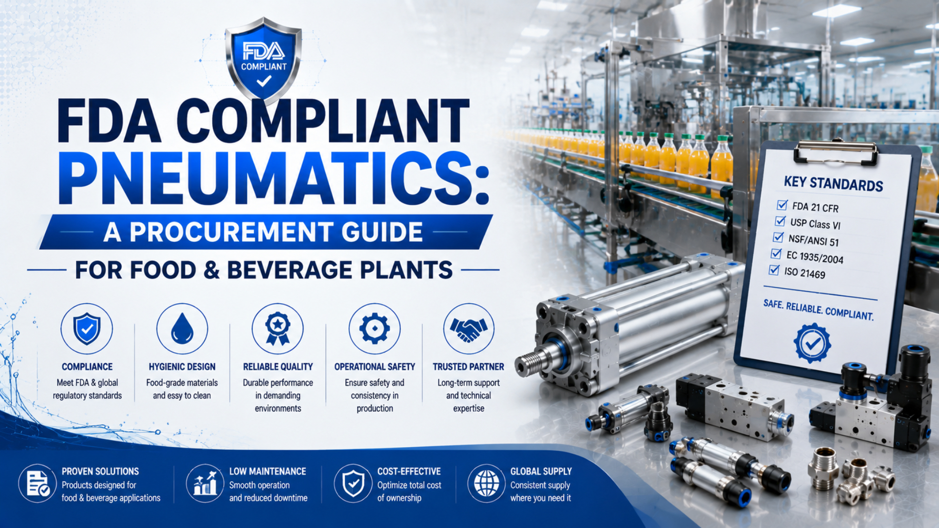 Guia de compras de componentes pneumáticos em conformidade com a FDA para fábricas de alimentos e bebidas