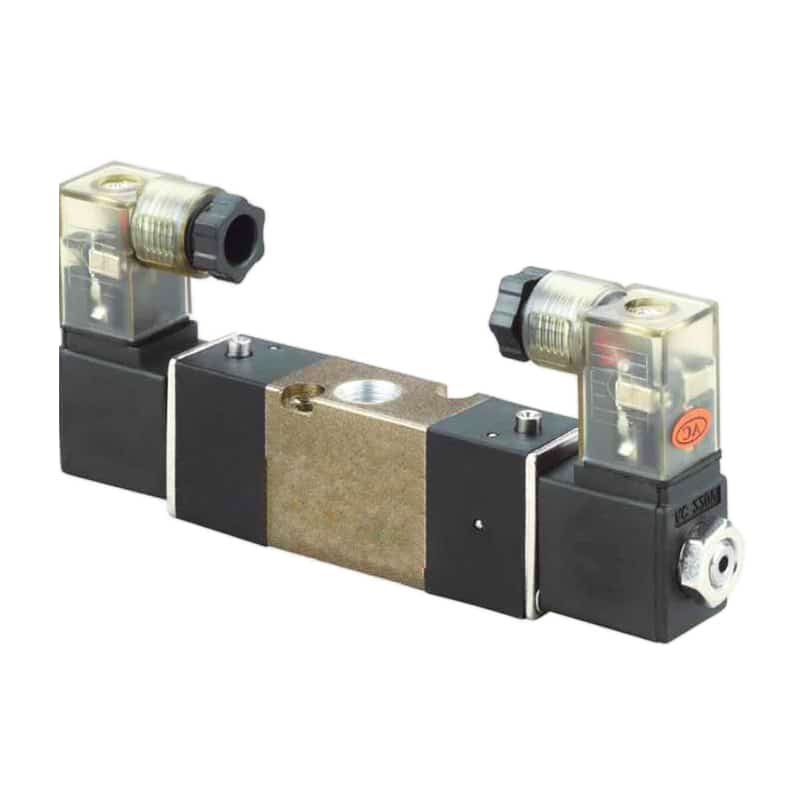 Pneumatische Wegeventile der Serie 100 als Beispiel fuer Ventilhardware, die anhand der geforderten Funktion und des gemessenen Stroemungspfads geprueft werden muss