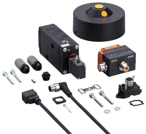 Các cảm biến phản hồi công nghiệp, đầu nối và phần cứng lắp dùng để tạo chuỗi đo khí nén