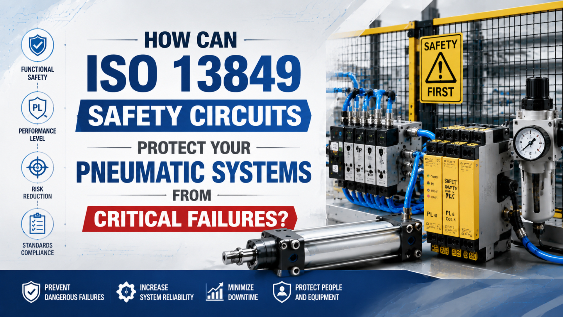 Circuit de sécurité pneumatique selon ISO 13849 destiné à prévenir les défaillances critiques d'une machine