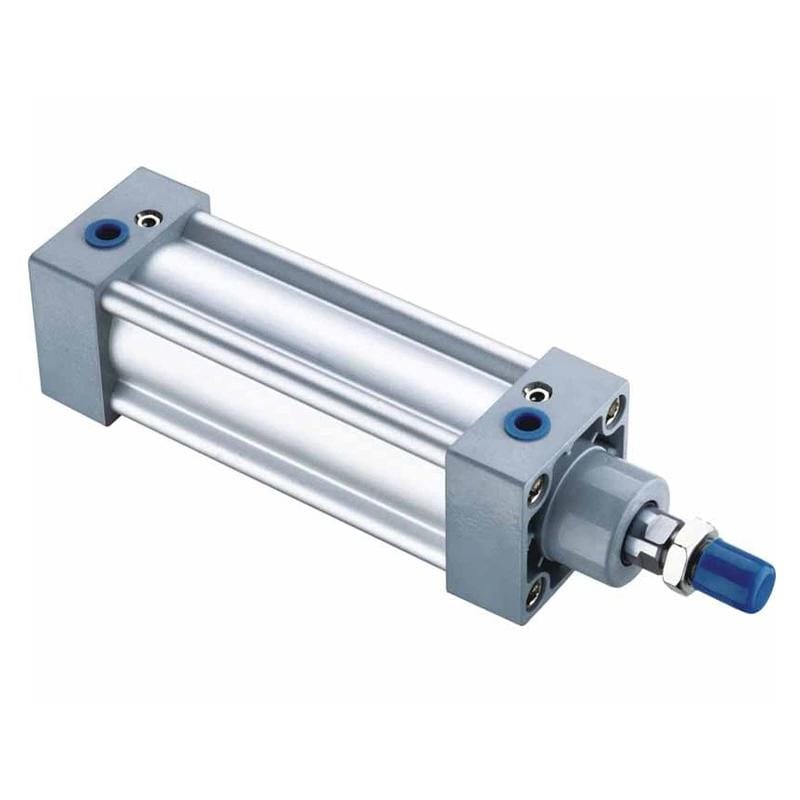 Tie-rod double-acting pneumatic cylinder used to illustrate bore, rod, and two working chambers