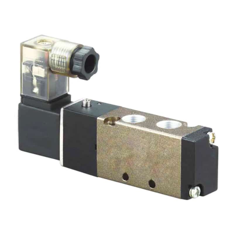 100 Series pneumatic directional control valve with solenoid pilot operator and threaded working ports
