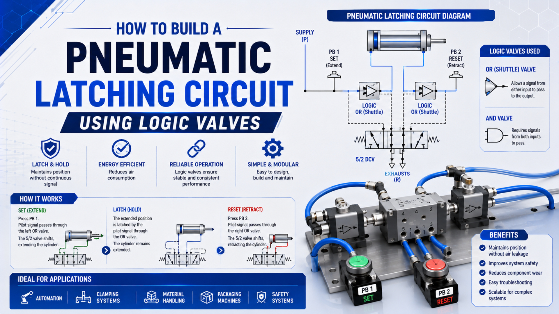 Guide de construction d’un circuit pneumatique à mémoire avec des valves logiques