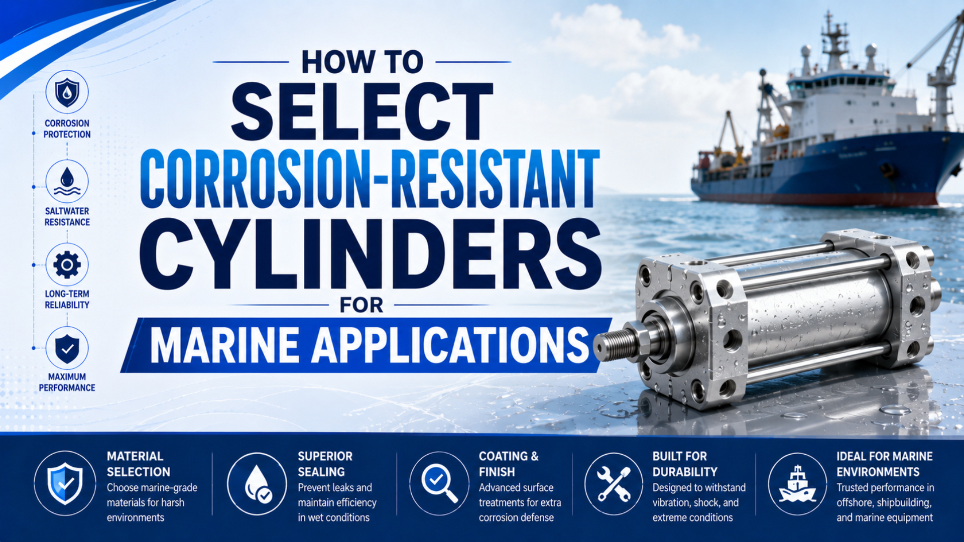 Corrosion-resistant stainless pneumatic cylinder selection for salt spray, splash zone, and offshore marine applications