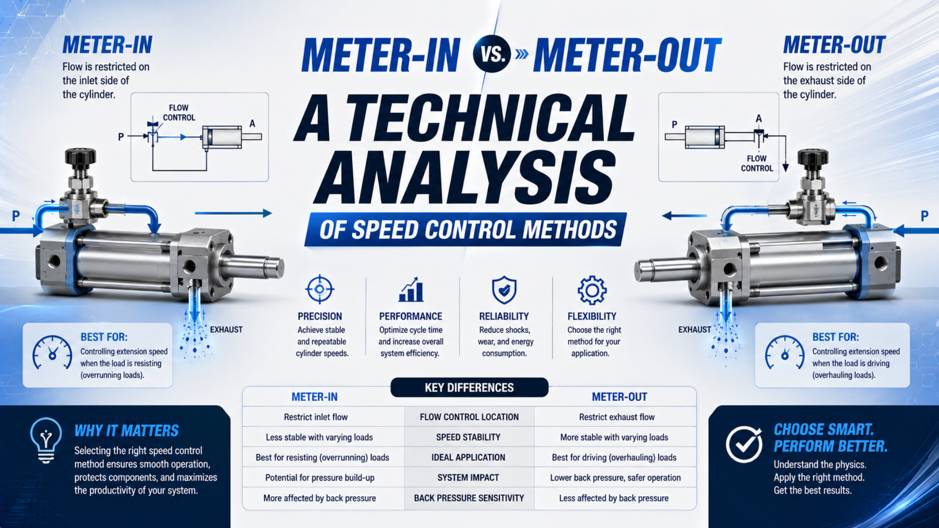 Meter-in и meter-out: технический анализ методов регулирования скорости, главное изображение