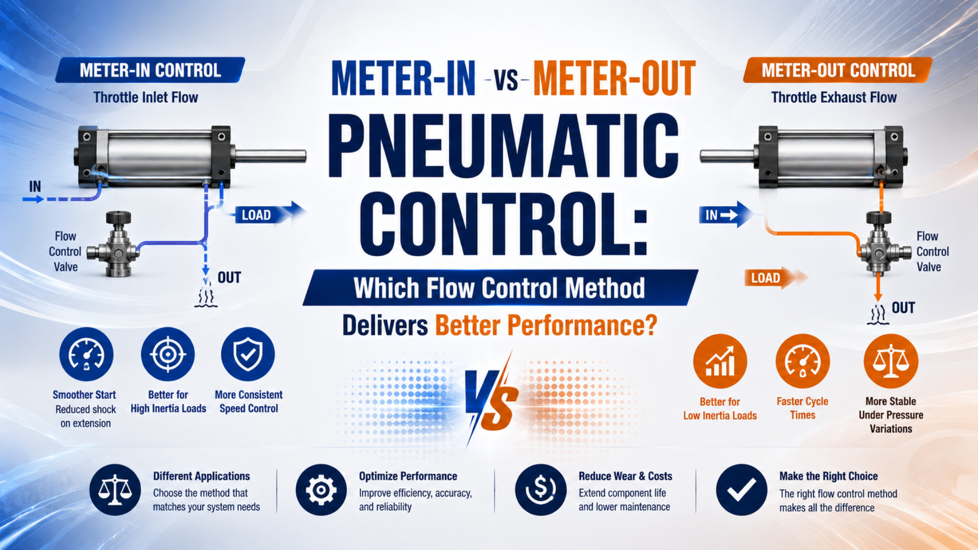 Пневматическое управление meter-in и meter-out: сравнение методов регулирования расхода, главное изображение
