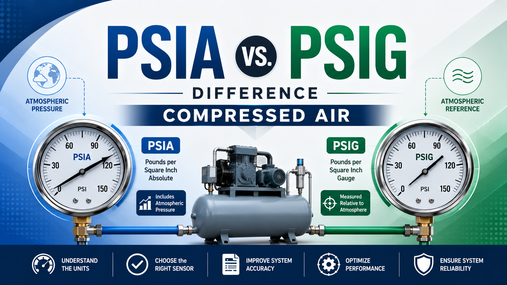 PSIA- und PSIG-Druckreferenzen in Druckluftsystemen