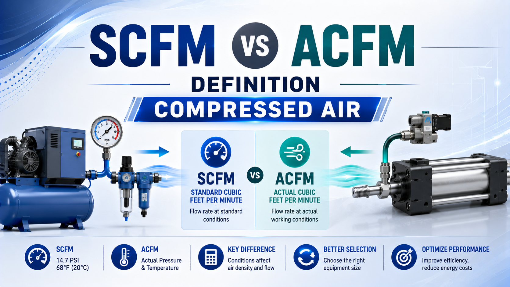 Hình đại diện về định nghĩa SCFM và ACFM trong khí nén