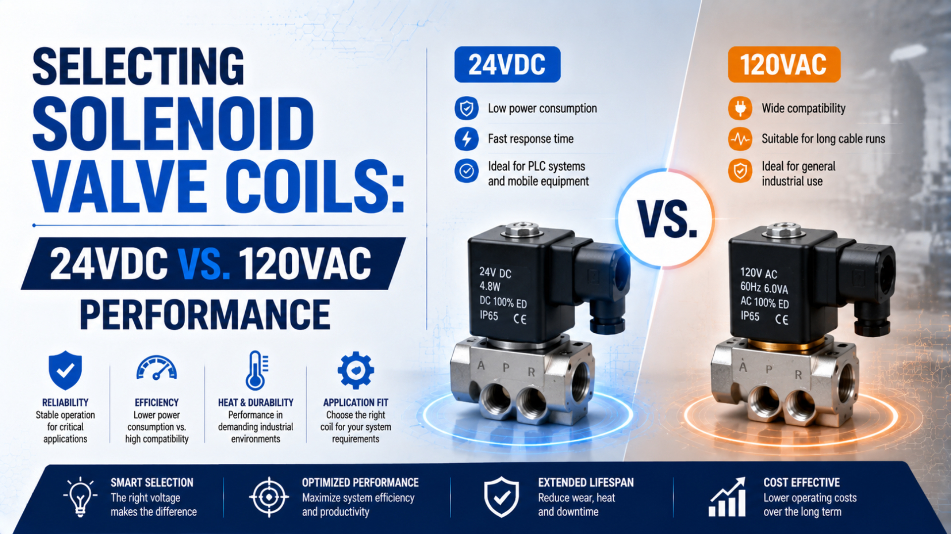 Image d’illustration du choix des bobines d’électrovannes 24VDC et 120VAC