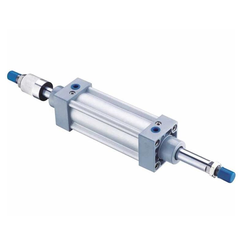 ISO 6431 double-acting pneumatic cylinder used to illustrate bore and stroke inputs