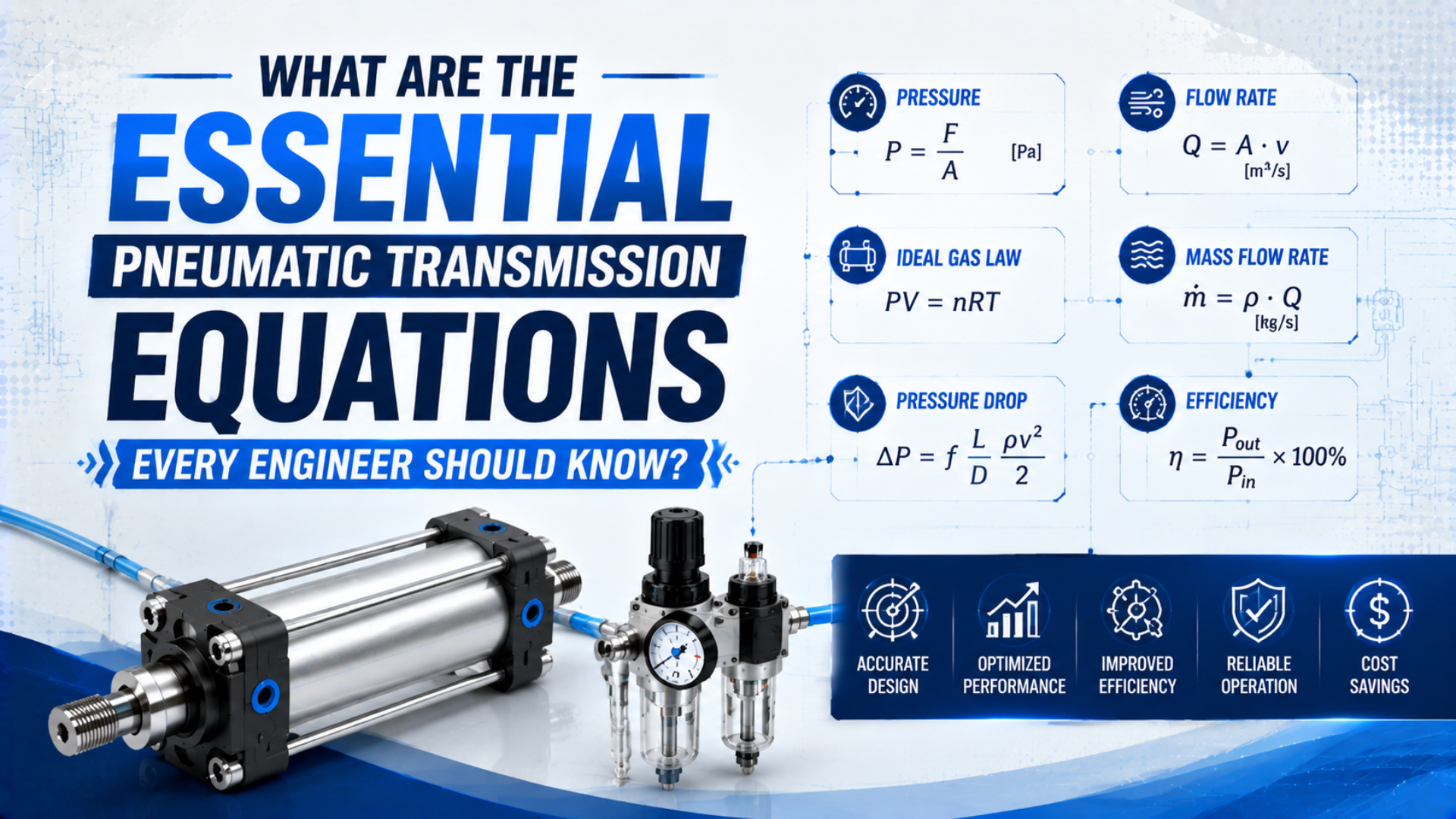 Imagem de destaque com as equações essenciais da transmissão pneumática para engenheiros