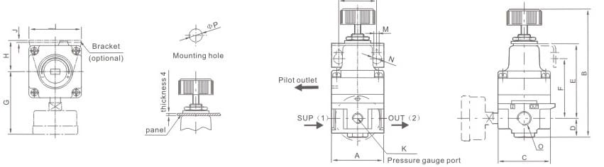IR precision pneumatic regulator overall mounting dimension drawing