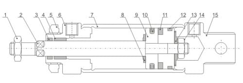 MAシリーズ ISO 6432 ミニ空圧シリンダ 部品番号付き内部構造参考図