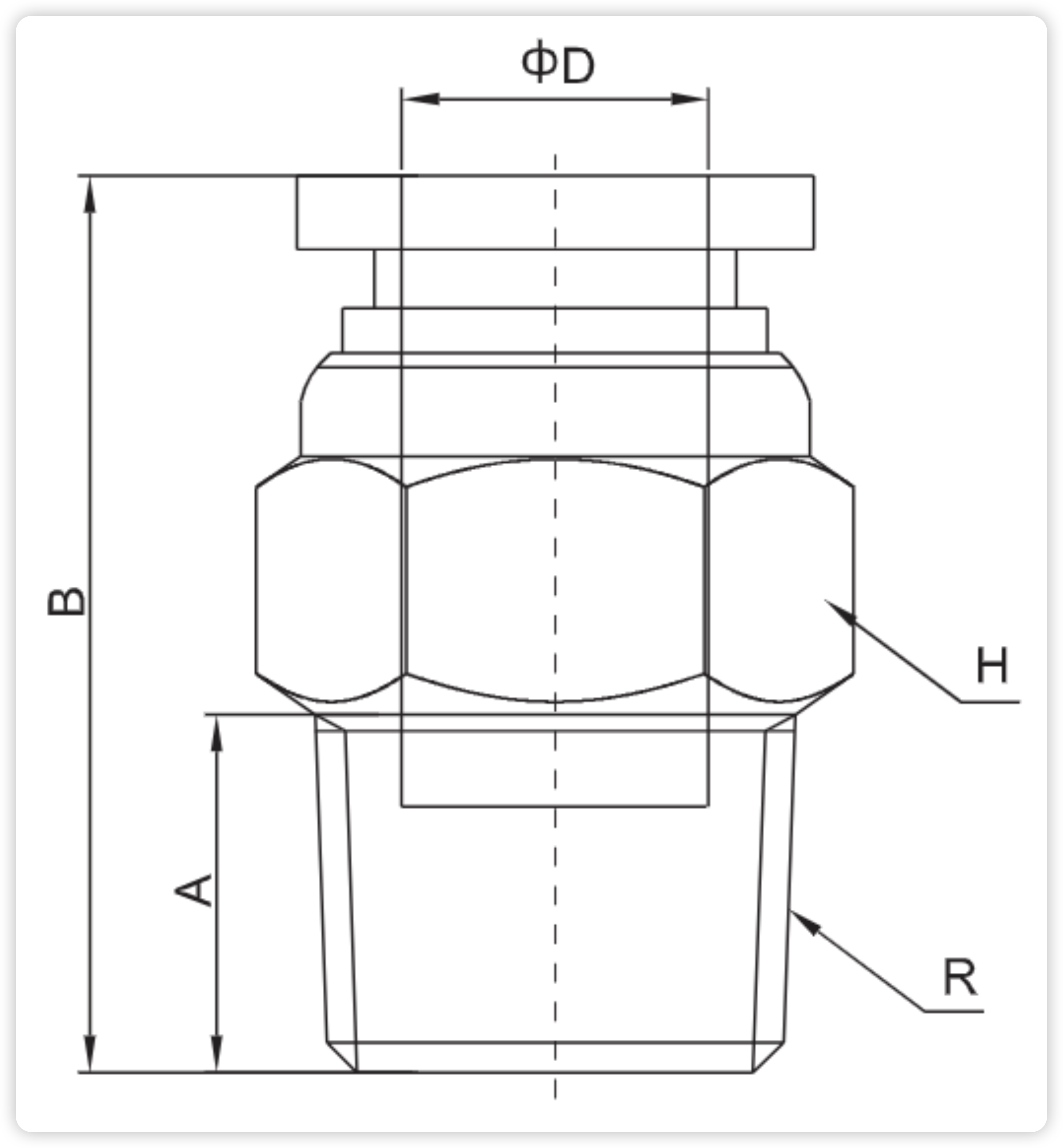 PC Series Male Straight Pneumatic Push-in Fittings (One-Touch) dimension reference drawing