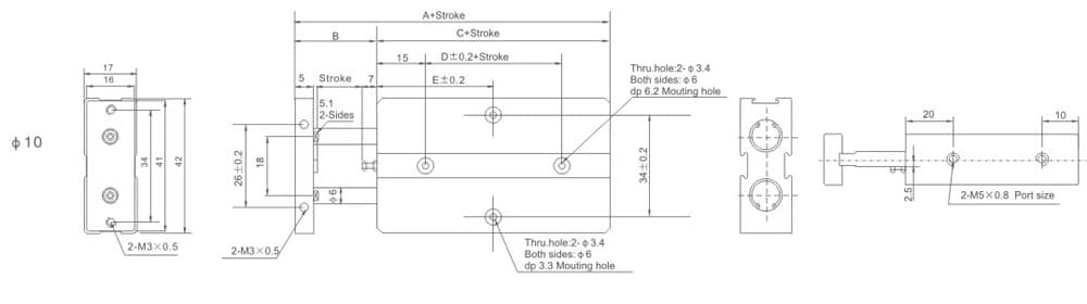 TNシリーズ 2ロッド空圧シリンダ 寸法参考図 1