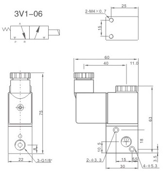 Pneumatisches Magnetventil der Serie 3V1 mit 32 Wegen Gesamtabmessungen