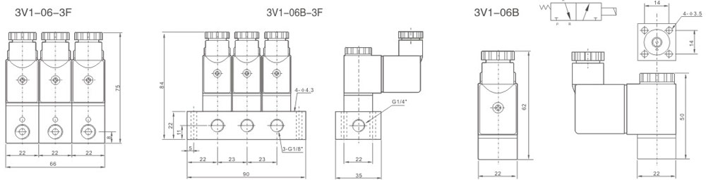 Pneumatisches Magnetventil der Serie 3V1 mit 32 Wegen Gesamtabmessungen
