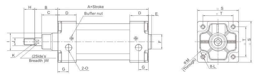DNG Series ISO15552 Pneumatic Cylinder Ordering Code Overall Dimensions