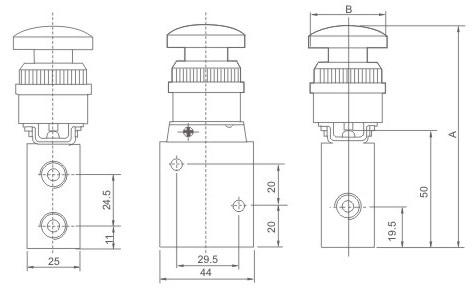 Pneumatisches mechanisches 32-Wege-Ventil der Serie JM G14 Gesamtabmessungen