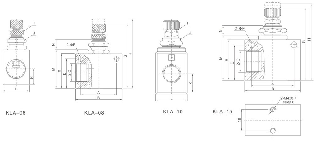 KLA Series Pneumatic Check Valve (One-Way Flow) Overall Dimensions