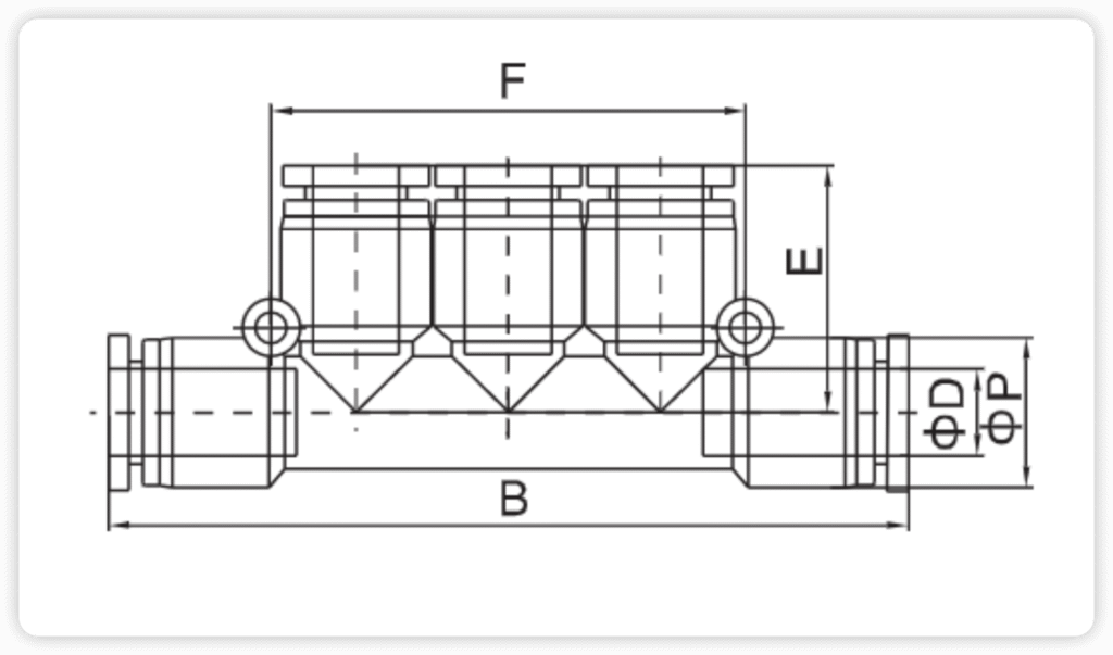 PK Series Pneumatic Multi-Port Distributor (Push-in Manifold) Overall Dimensions