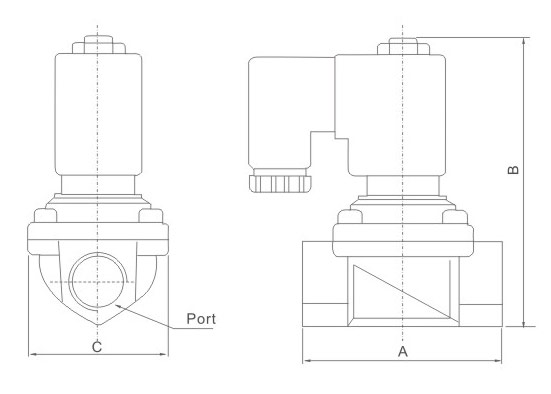 PU220 Series Direct Acting 22 Way Solenoid Valve (Air, Water, Oil) Overall Dimensions