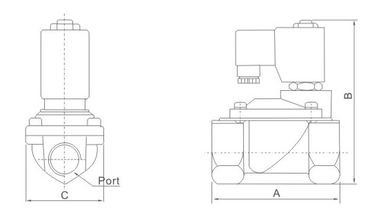 PU225 Series Pilot Operated 22 Way Solenoid Valve (Guide Type) Overall Dimensions