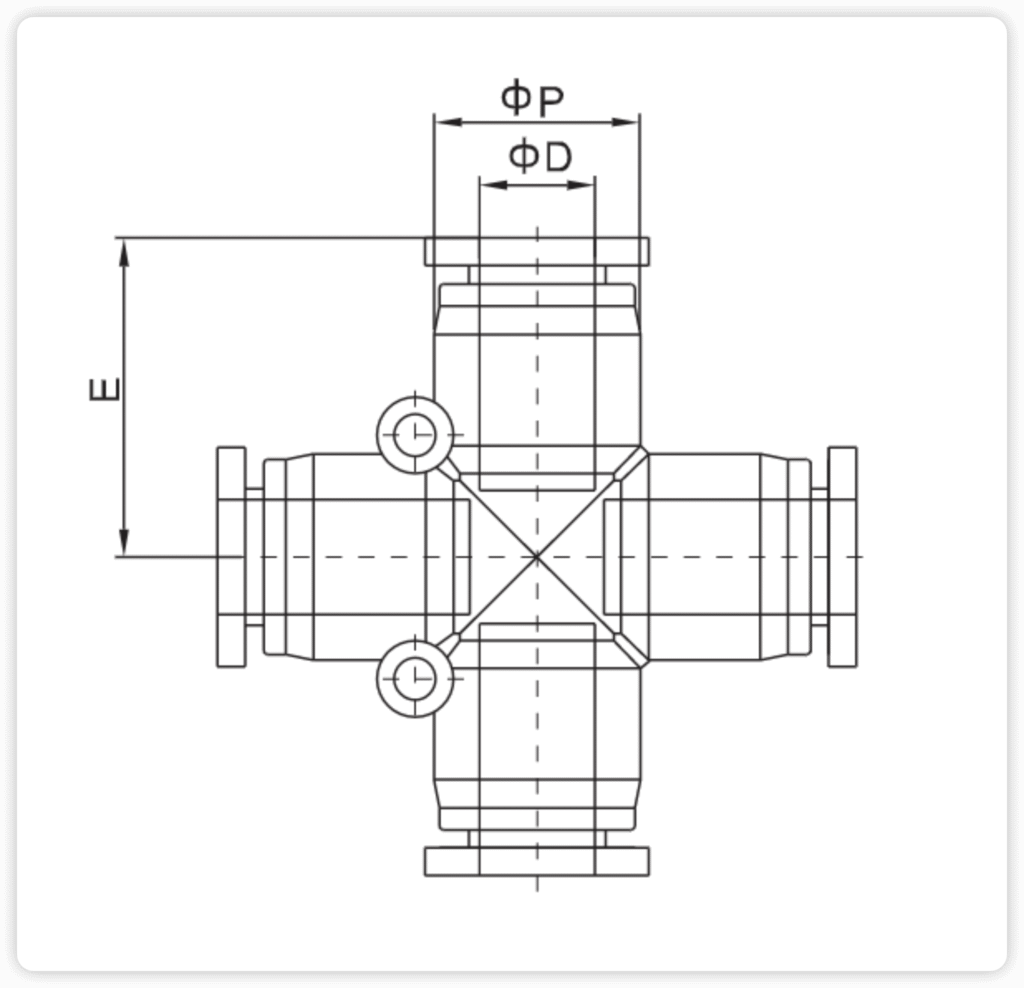 PZA Series Pneumatic Cross Union Push-in Fittings Overall Dimensions