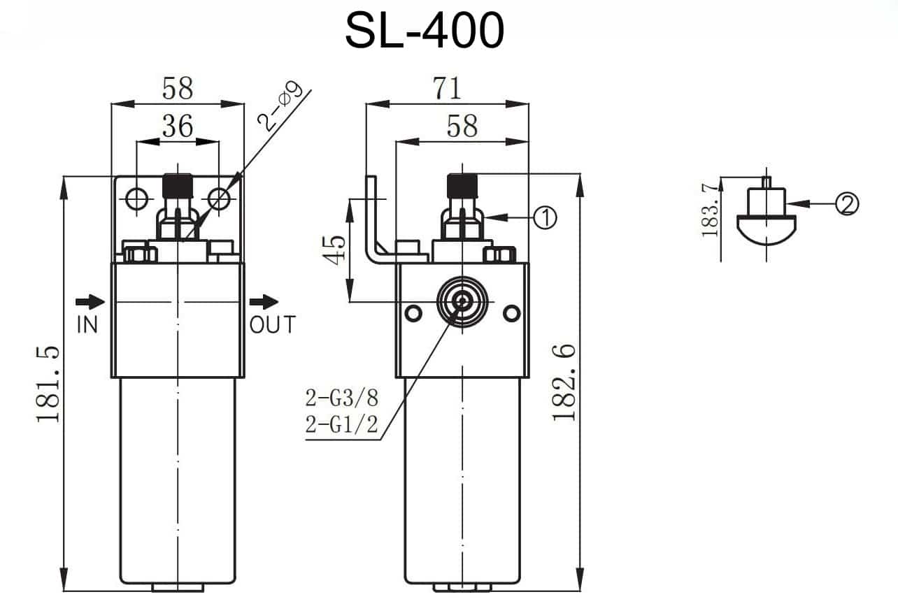 Pneumatischer Hochdruckschmierstoffgeber der Serie SL-400 SS316 Gesamtabmessungen