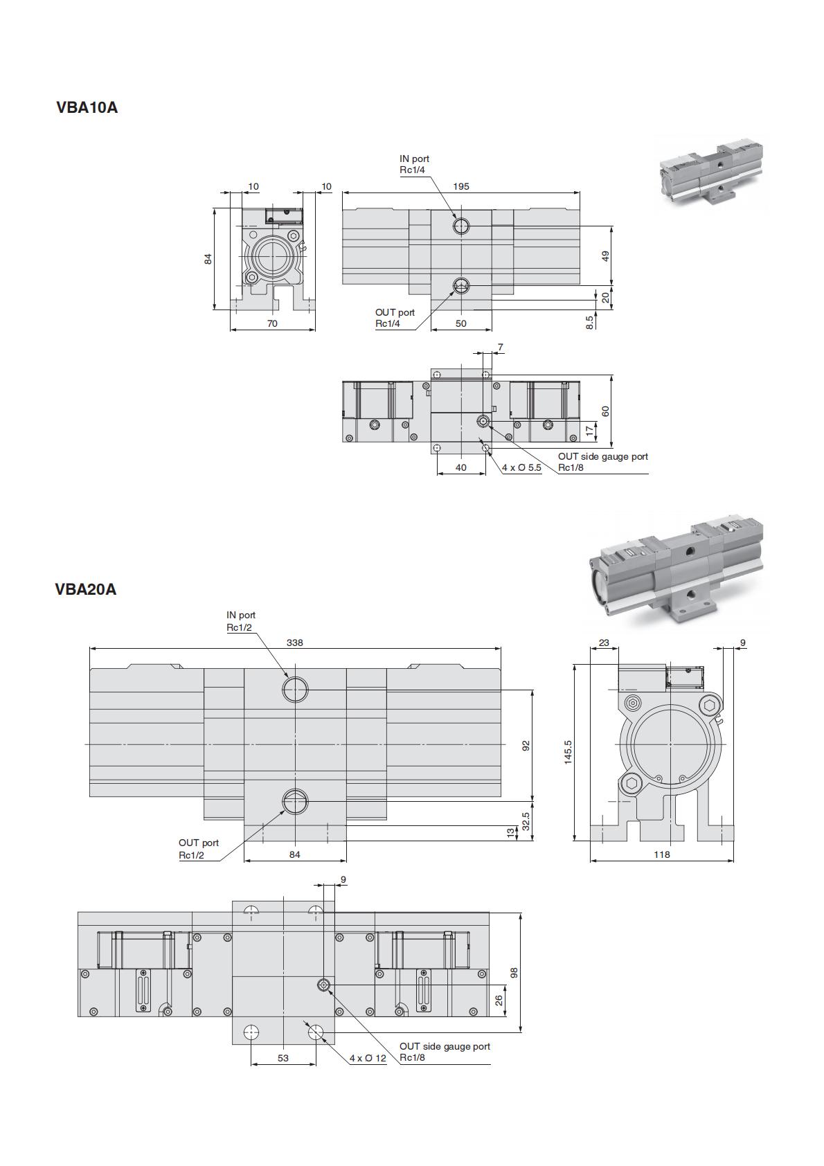 VBA-X3145 Pneumatischer Druckerhöhungsregler mit geringem Luftverbrauch Gesamtabmessungen