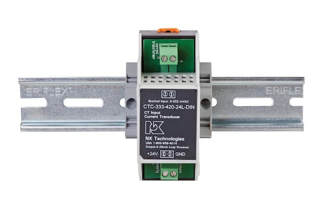 Gambar garis teknis dari kotak 'Control Signal Converter'. Kabel ditunjukkan memasuki satu sisi, dan port untuk koneksi terlihat di sisi lain. Label dengan tanda panah menunjuk ke berbagai fitur, termasuk 'Standardisasi Tegangan', 'Adaptasi Protokol Komunikasi', dan 'Normalisasi Sinyal Umpan Balik', yang mengindikasikan fungsi yang dilakukan oleh konverter.