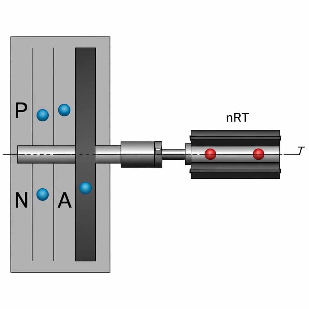 A technical diagram illustrating the force calculation in a rodless pneumatic cylinder. The cylinder's piston area is labeled 'A', and the internal air pressure is labeled 'P'. An arrow indicates the resulting 'Force (F)' exerted by the cylinder. The formula 'F = P × A' is displayed to the right, clearly showing the relationship between these three variables.