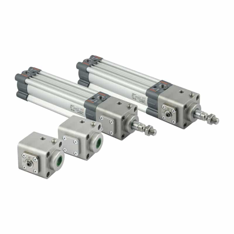 Cylinder rod lock mechanism in locked and unlocked positions