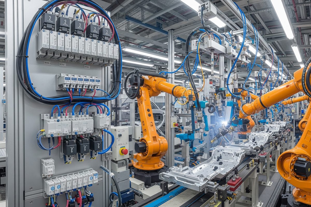 Solenoidni ventili koji upravljaju pneumatskim sistemima za robotiku, bojenje i razne alate na modernoj automobilskoj proizvodnoj liniji.