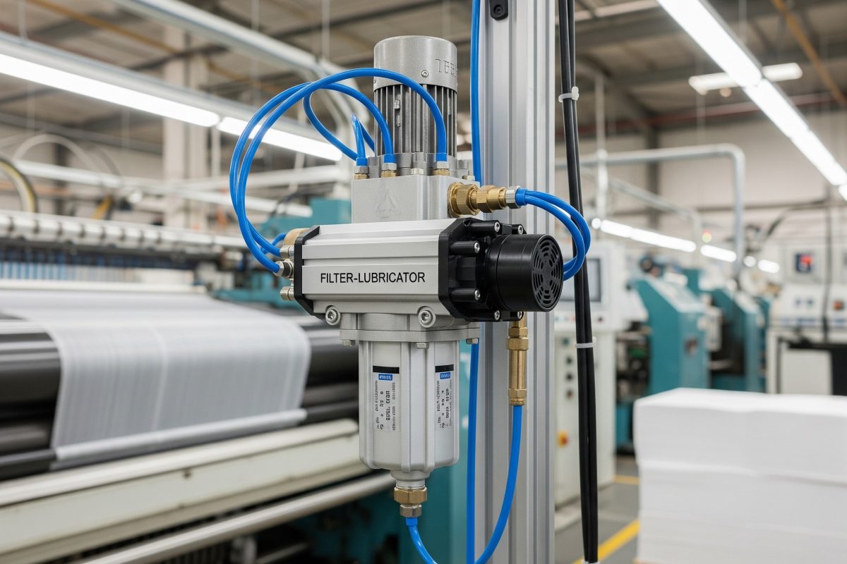 A pneumatic filter-lubricator unit protecting the pneumatic systems in general manufacturing machinery, such as textile machines, printing presses, and woodworking equipment.