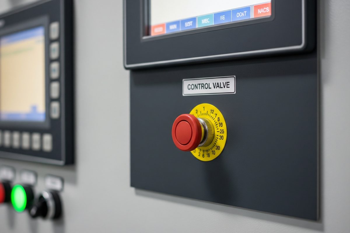 控制面板上的機械按鈕控制閥門，允許操作員在設定、維護或緊急情況時手動覆寫自動化系統的部分功能。