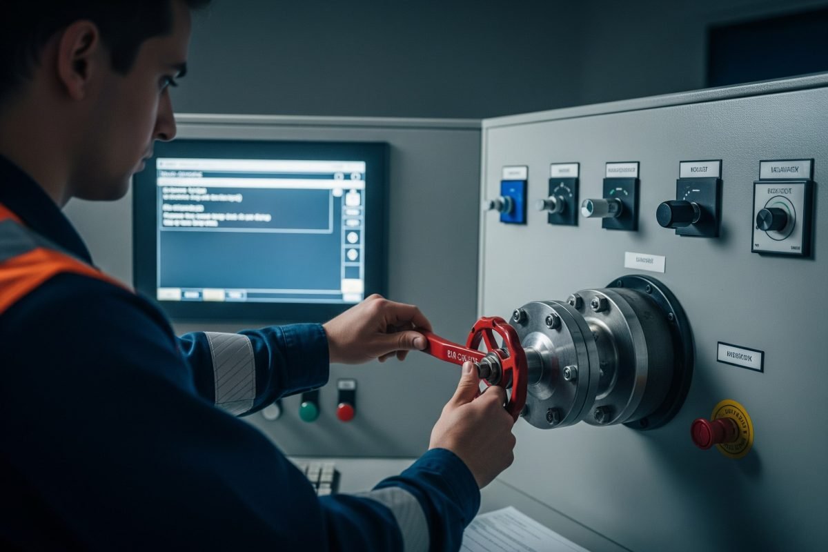 Elektrik kesintisi sırasında veya test için otomatik bir sistem bileşenini çalıştırmak için manuel bir geçersiz kılma sağlayan manuel bir valf.