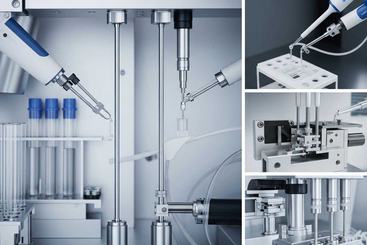 Tanki cilindri integrisani u kompaktan medicinski ili laboratorijski instrument, olakšavaju rukovanje uzorcima, aktiviranje ventila ili pogon malih pumpi u čistom okruženju s ograničenim prostorom.