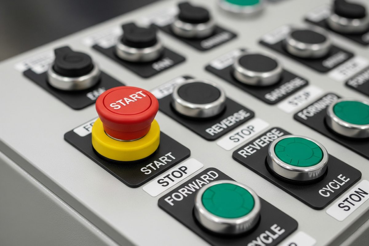 操作員控制面板上的機械按鈕控制閥門，可直接輸入啟動、停止及選擇氣動機械的功能。