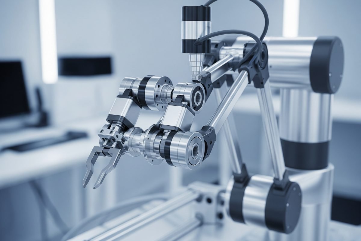 Kompakte Drehantriebe, die als Gelenke in einem kleinen Roboter oder Manipulator dienen und flexible Drehbewegungen ermöglichen.