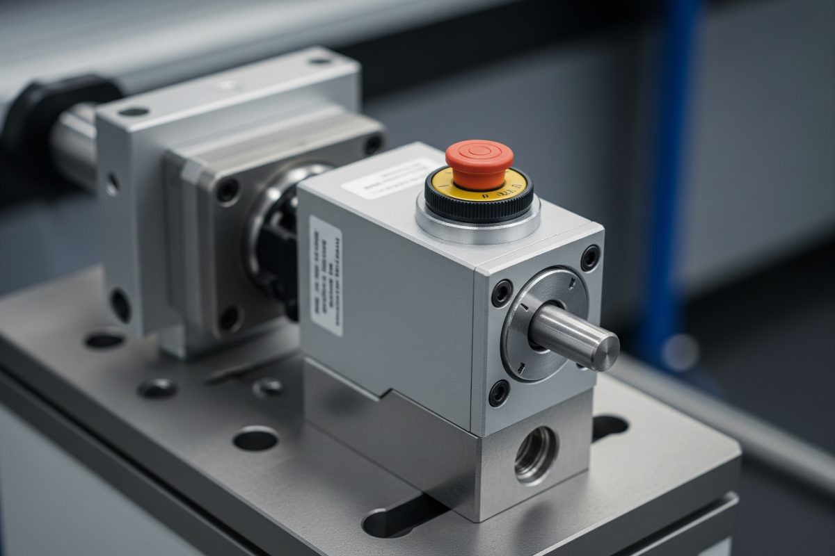 測試台上的機械式按鈕控制閥門，用於手動啟動測試順序或在測試台上進行夾持和釋放操作。