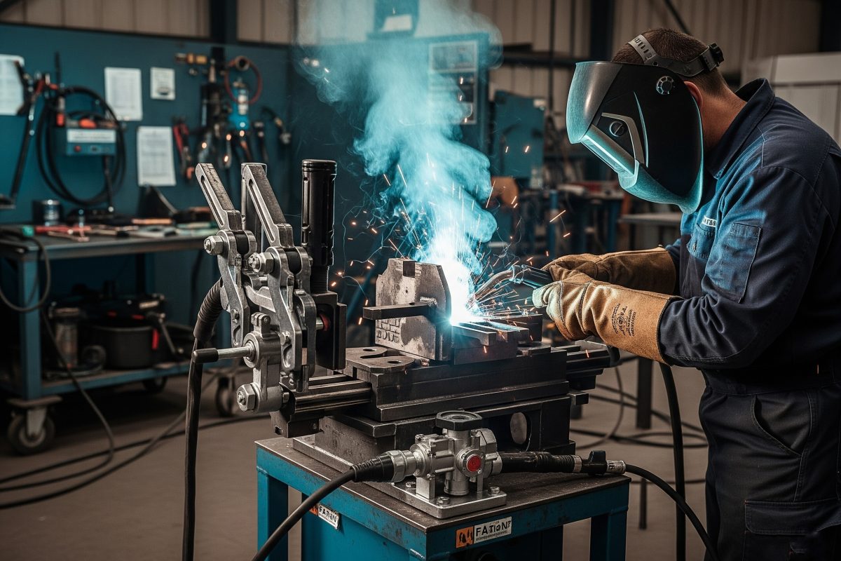 Varilac koristi nožnim komandom upravljanu smjernu ventilaciju za aktiviranje stezaljki na stezi, čime su mu obje ruke slobodne da se usredotoče na proces zavarivanja.